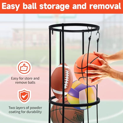 Garage Ball Storage Rack, Wall-Mounted Vertical Ball Holder for Soccer Volleyball Football Basketball, Space-Saving Sports Ball Storage Organizer for Garage, Home