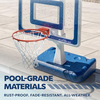 GoSports Splash Hoop Elite - Adjustable Height or Fixed Post - Pool Hoop Basketball Game with Water Weighted Base, Regulation Steel Rim and 2 Pool Basketballs - color: Elite Adjustable - Blue
