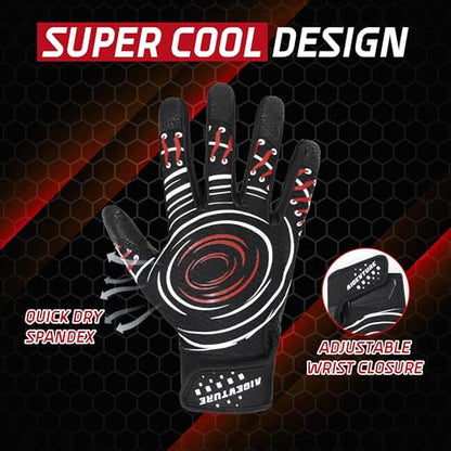 AIGEVTURE Baseball Bating Gloves Adult Youth Baseball Softball Batting Gloves Adult Kids Boys Girls - color: Black and Red, size: Adult Large