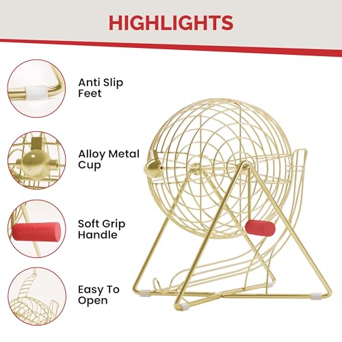 MR CHIPS Professional 11" Steel Bingo Cage Only – Fits 7/8" Bingo Balls (Not for 3/4" Balls or 38mm Ping Pong Balls) – Luxury Gold - color: Luxury Gold Bingo Cage Only