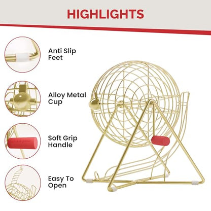 MR CHIPS Professional 11" Steel Bingo Cage Only – Fits 7/8" Bingo Balls (Not for 3/4" Balls or 38mm Ping Pong Balls) – Luxury Gold - color: Luxury Gold Bingo Cage Only