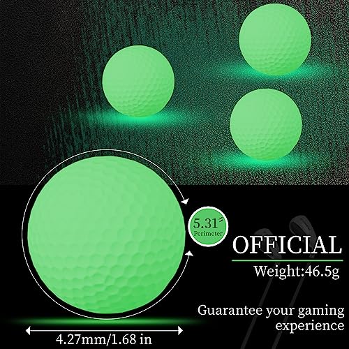 3-Piece Glow-in-the-Dark Practice Golf Balls with Fluorescent Green Light and Fine Texture Resin and Rubber for Backyard, Indoor, Outdoor Use, 4.27cm