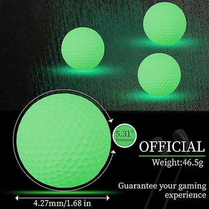 3-Piece Glow-in-the-Dark Practice Golf Balls with Fluorescent Green Light and Fine Texture Resin and Rubber for Backyard, Indoor, Outdoor Use, 4.27cm