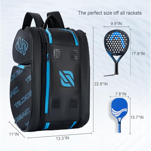 TILDOSAC 2-in-1 Detachable Pickleball & Padel Bag for Men Women | Thermal Foil Insulated Racket Compartment | Outdoor & Gym - color: Black Blue