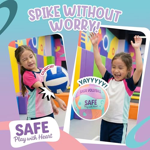 SAGA Indoor Volleyball for Girls & Boys – Super Soft Volleyball for Indoor Practice - Safe and Silent Volleyball with Pump, Ideal for in House and Volleyballs Gifts