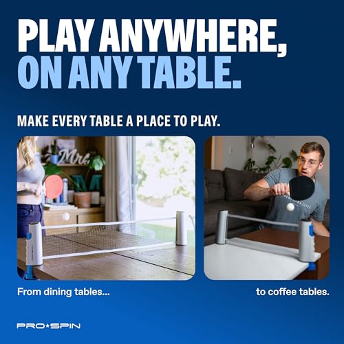 PRO-SPIN Portable Ping Pong Set with Retractable Ping Pong Net for Any Table, All-in-One Table Tennis Set with Ping Pong Paddles, Balls & Case, Table Top Family Game - color: 4-Player Set | Active Red