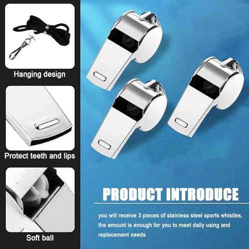 Whistle for Coaches,Whistle with Lanyard for Coaches Teachers Referees Emergency Outdoor Sports(3 Pcs Loud Stainless Steel)
