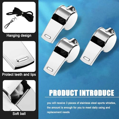 Whistle for Coaches,Whistle with Lanyard for Coaches Teachers Referees Emergency Outdoor Sports(3 Pcs Loud Stainless Steel)