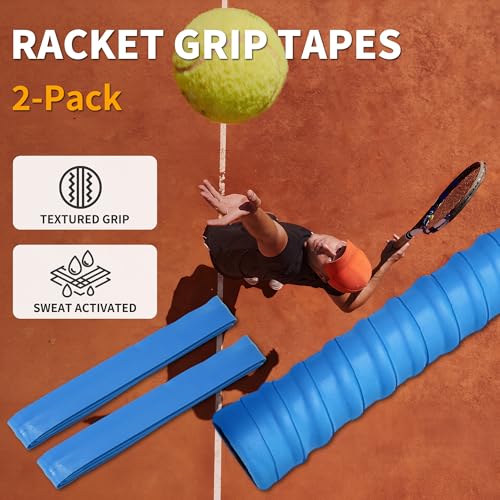 2 Pcs Tennis Racket Grip Tape, Dry Tennis Overgrip Tape, Anti-Slip Absorbent Grip, Racket Overgrip Tape - color: Blue, size: Textured-43.3"x1"x0.03"