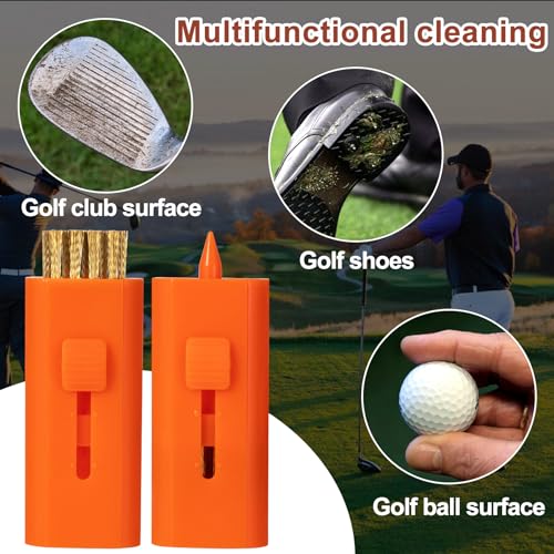 PAGOW 4 Pack Retractable Golf Club Cleaner Brush, Portable Double-Sided Golf Club Brush Groove Cleaner-Multicolor - color: Orange