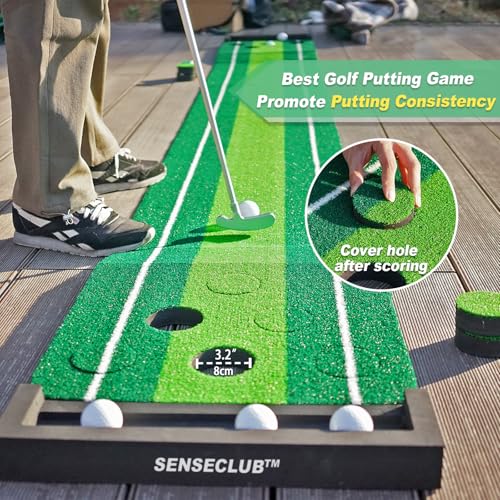 SENSECLUB Indoor Putting Green, Foldable Putting Mat Golf Game Set, Golf Gifts for Men with Ball-Collect System - style: Green Pro 12 caps (no putter)