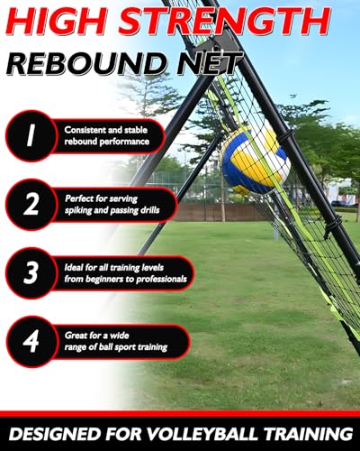 7x4FT Volleyball Rebounder Net Set with Training Accessories, Portable Bounce Back with 5 Adjustable Angles for Practice Volleying, Bumping, Spiking - Easy Set Up with Volleyball and Travel Bag - color: Black
