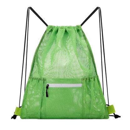 Mesh Sports Drawstring Bag, Large Breathable Gym Sack for Boxing Gloves, Boxing Equipment, Shoes & Training Gear, Lightweight & Durable (Green) - color: Green