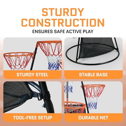 Portable Kids Basketball Hoop with Ball Storage Net – Adjustable Height Indoor & Outdoor Basketball Goal for Toddlers & Kids – Easy Assembly Youth Basketball Set for Backyard, Driveway & Playroom