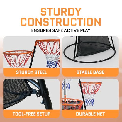 Portable Kids Basketball Hoop with Ball Storage Net – Adjustable Height Indoor & Outdoor Basketball Goal for Toddlers & Kids – Easy Assembly Youth Basketball Set for Backyard, Driveway & Playroom