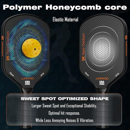Professional Pickleball Paddles- T700 Carbon Fiber Pickle Racket- 3K Raw Carbon Frosted Surface for Enhanced Spin and Friction - USAPA Approved Offensive Long Paddle for Intermediate Advanced Players - color: Black - Orange