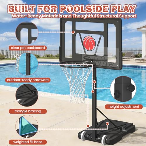 32“x23” Pool Basketball Hoop, 3.1FT-4.1FT Height Adjustable Poolside Basketball Hoop,Include Air Pump,Basketball, Made for Teens, Adults, Black - color: Black, size: 3.1-4.1FT
