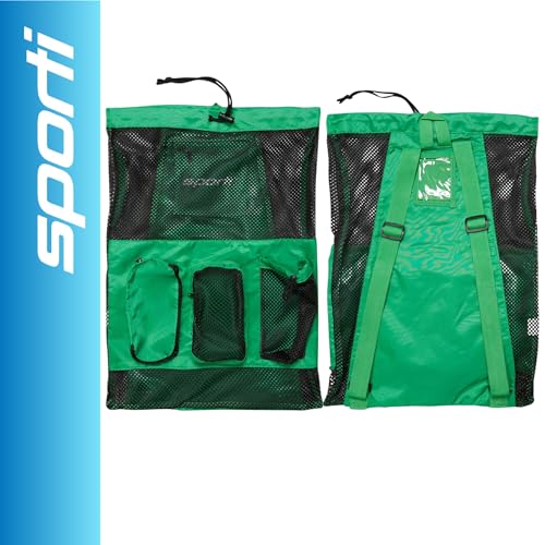 Sporti Swimming Equipment Bag Zipper Pocket, Mesh Drawstring Backpack, Drawstring Bags, Big Mesh Backpack for Workout Gear - color: Equipment - Kelly Green, style: 4. Two Shoulders & Pockets