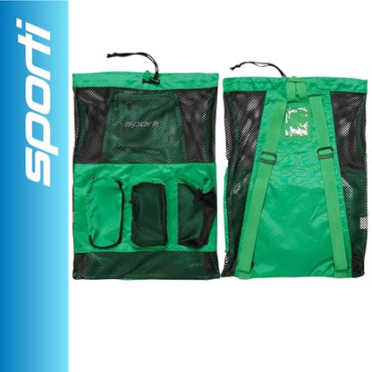 Sporti Swimming Equipment Bag Zipper Pocket, Mesh Drawstring Backpack, Drawstring Bags, Big Mesh Backpack for Workout Gear - color: Equipment - Kelly Green, style: 4. Two Shoulders & Pockets