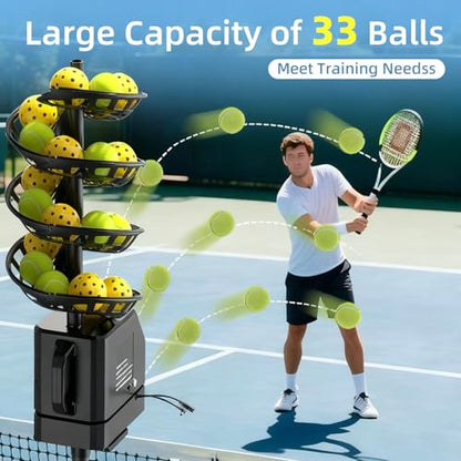 Pickleball Machine, Adjustable Speed & Angles, Pickleball Launcher with Auto Swing Base, Powered by Batteries/AC Power, for All-Level Training(with Remote Control) Upgradedversion