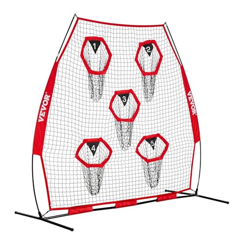 VEVOR 7 x 7 ft Football Throwing Net,Quarterback Training Equipment with 5 Target Pockets ,Includes Straps and Portable Carry Case, Improve QB Throwing Accuracy