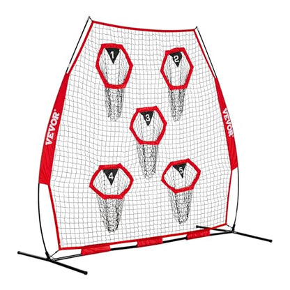 VEVOR 7 x 7 ft Football Throwing Net,Quarterback Training Equipment with 5 Target Pockets ,Includes Straps and Portable Carry Case, Improve QB Throwing Accuracy