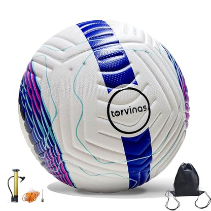 Soccer Ball Size 5,4 – Thermal Bonded Waterproof PU Leather, Professional Training & Match Ball for Youth & Adults, with Pump & Bag, Training Gift Set - color: Blue