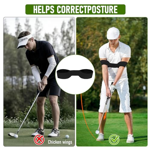 Retractable Golf Swing Training Aid - Portable Grip Trainer with Click Feedback for Right Handed Golfers, Portable Swing Tempo Trainer with Arm Band for Indoor & Outdoor Practice