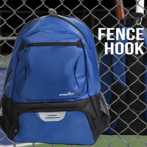 Athletico Premier Tennis Backpack - Tennis Bag Holds 2 Rackets in Padded Compartment | Separate Ventilated Shoe Compartment | Tennis Bags for Men or Women - color: Blue