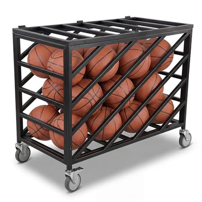 Ball Cart with Wheels Rolling Exercise Ball Holder with Lockable Lid Basketball Rack for Volleyball Gym Recess Soccer Playground