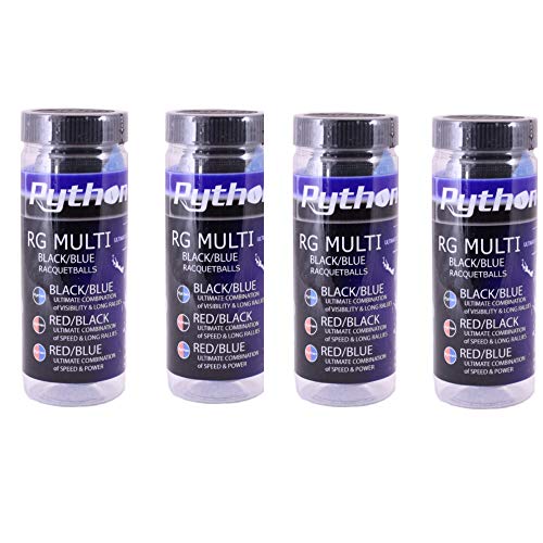 Python 3 Ball Can RG Multi Colored Racquetballs (Endorsed by Racquetball Legend Ruben Gonzalez!) (Red/Blue, Red/Black, Black/Bue Colors Available) - color: Black/Blue, size: 4-Pack