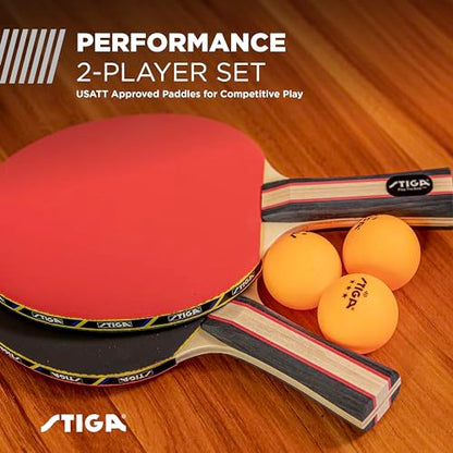STIGA Performance 2 or 4 Player Table Tennis Set – USATT Approved Rackets and 3-Star Balls – 5-Ply Blade & Flared Handle – Perfect for Skill Development - style: 2 Player Set