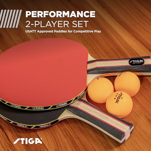 STIGA Performance 2 or 4 Player Table Tennis Set – USATT Approved Rackets and 3-Star Balls – 5-Ply Blade & Flared Handle – Perfect for Skill Development - style: 2 Player Set