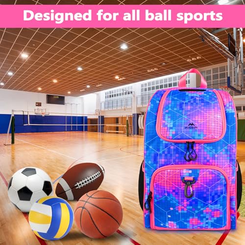 MATEIN Basketball Bag, Sturdy Soccer Bag with Ball Holder & Shoe Compartment, Large Basketball Backpack for Training Equipment, Water Resistant Sports Ball Backpack Fits Volleyball Football, Colorful - color: Pink - Large