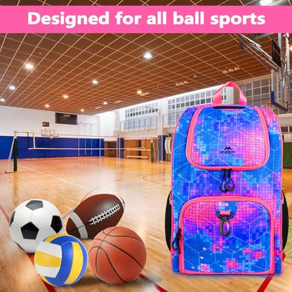 MATEIN Basketball Bag, Sturdy Soccer Bag with Ball Holder & Shoe Compartment, Large Basketball Backpack for Training Equipment, Water Resistant Sports Ball Backpack Fits Volleyball Football, Colorful - color: Pink - Large