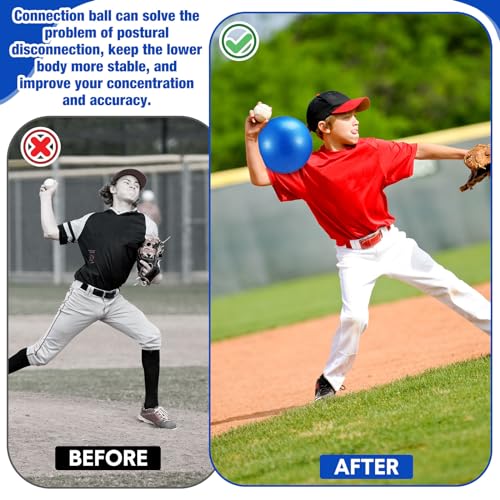 2 Pcs Connection Ball with Pump 9 Inch Pilates Baseball Softball Batting Trainer Improve Arm Action Hitting & Pitching Efficiency Connection Ball for Baseball - color: Blue