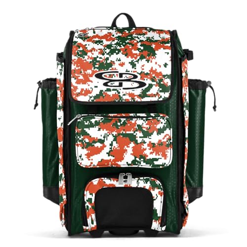 Boombah Catchers Superpack Hybrid Rolling Digital Camo Bat Bag - Multiple Colors - Wheeled & Backpack Version - color: Dark Green/Orange