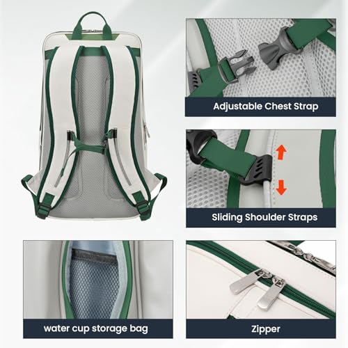 Tennis Racket Bag Pickleball Padel Backpack With Shoe Compartment, Laptop Sleeve,Fence Hook,Ball Sleeve - color: White