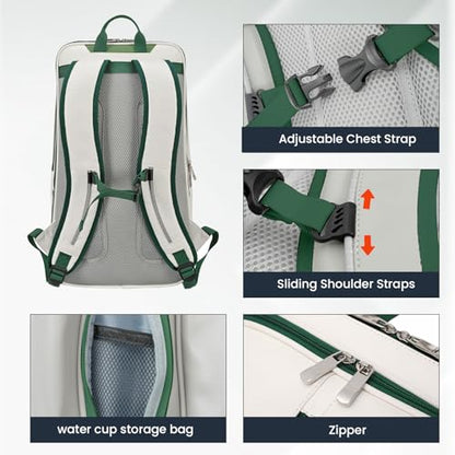 Tennis Racket Bag Pickleball Padel Backpack With Shoe Compartment, Laptop Sleeve,Fence Hook,Ball Sleeve - color: White