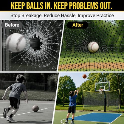 Barricade Backstop Net, 12x9 ft/ 16x10 ft/ 20x10 ft Ball Stop Netting with Carry Bag & Ground Stakes, Quick Setup, Portable, Perfect for Lacrosse, Baseball, Basketball, Soccer - size: 16x10 ft
