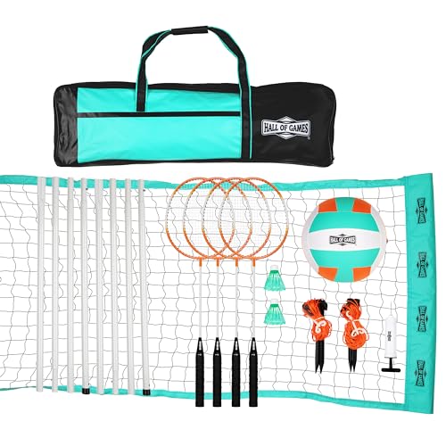 Hall of Games Outdoor Volleyball and Badminton Net with Carrying Bag Accessories Set and Adjustable Steel Poles Perfect for Parties - color: 20 Ft.