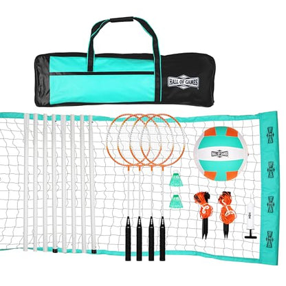 Hall of Games Outdoor Volleyball and Badminton Net with Carrying Bag Accessories Set and Adjustable Steel Poles Perfect for Parties - color: 20 Ft.