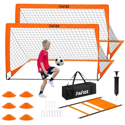 Soccer Goal, Soccer Goals for Backyard, 6x4ft Portable Pop Up Soccer Net Set, Soccer Training Equipment with Soccer Ball, Ladder and Cones - color: Orange