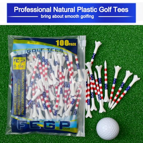 Golf Tees Professional Plastic Golf Tees 3-1/4" - 100 Pack, 4-Prong Golf Tees Plastic, Minimize Friction and Side Spin,Enhanced Durability & Stability, Unbreakable Long Plastic Tees