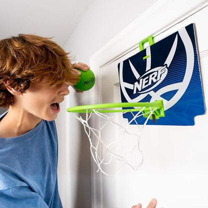 Nerf Mini Over the Door Basketball Hoop - Nerfoop Indoor Basketball Hoop for Kids - Toy Door Basketball Hoop + Mini Foam Basketball Game Set - Perfect for Bedroom Indoor Basketball - Green