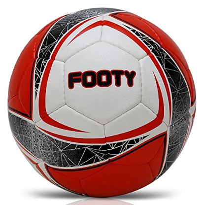 Footy - Size 5 Leather Soccer Ball with Pump - Professional Youth Training Ball - color: Red