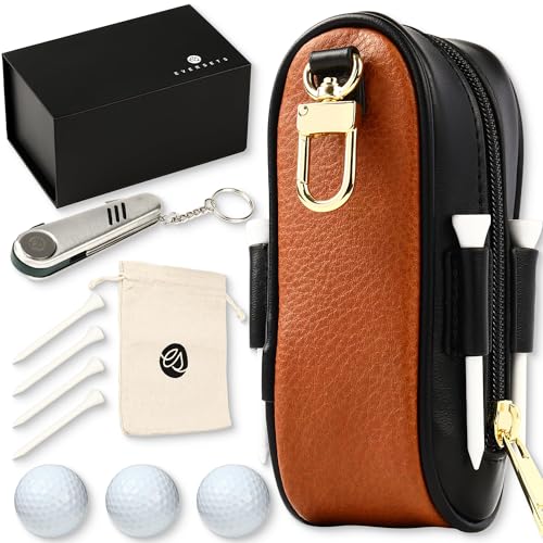 Spring Golf Tournament Prize Gift for Men and Women - Luxury Golf Accessories Set, Vegan Leather Case, 3 Golf Balls, Tees, Divot Tool Knife & Bag with Hook