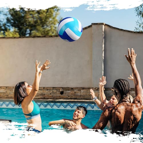 Leitee 3 Pcs 8.5 Inch Waterproof Soft Beach Volleyball Swimming Pool Water Volleyball with Soft Cover and Pump for Teens Adults Outdoor Indoor Pool Beach Play Training Practice(Blue)