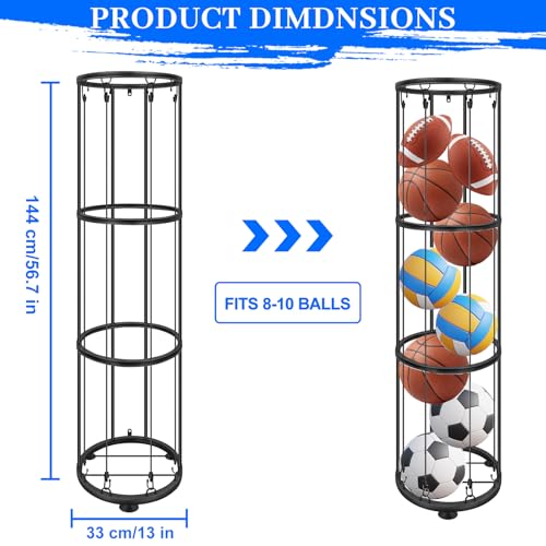 3 Layer Vertical Ball Storage Rack, Basketball Holder Wall Mount, Cage for Football, Volleyball, Sports Organizer for Kids Room, Garage, Home