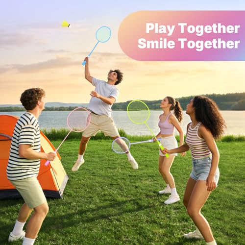 AboveGenius Badminton Rackets Set, Lightweight Badminton Set Includ 4/6 PCS Rackets, 6 Birdies, Outdoor Backyard Games, Racquets for Adults, Teens, Family Beginner - style: 4 Racket+6 Birdies